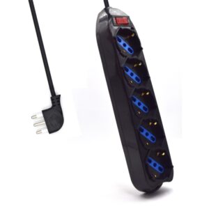 ewent regleta con 5 tomas tipo l/f (schuko) de 10/16a interruptor on/off enchufe italiano plano en angulo cable de 1.5m color negro