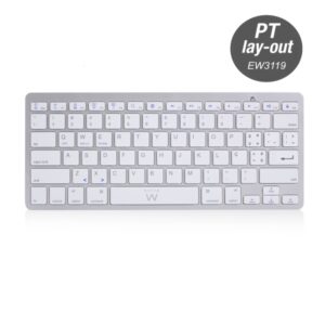 ewent teclado de viaje modo ahorro de energia bluetooth 3.0 disposicion portuguesa qwerty pt alcance hasta 10m color plata/blanco