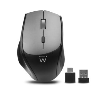 ewent raton inalambrico 2400dpi clic silencioso bluetooth 5.1 receptores usb a y c de 2.4ghz plug and play color negro/gris