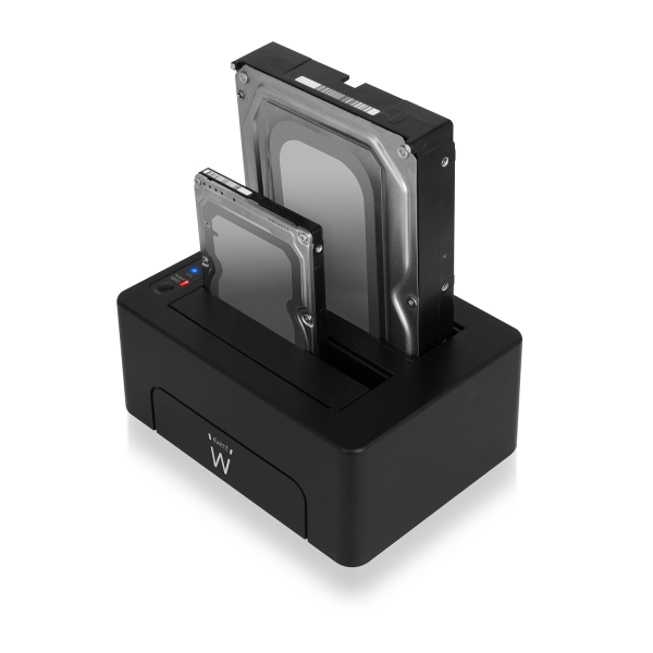 ewent estacion de docking de doble bahia hdd/ssd sata de 2.5/3.5" usb 3.2 gen1 funcion de clonado indicador led color negro