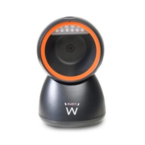 ewent lector de codigos de barras de sobremesa 1d 2d qr manos libres resistente a caidas plug and play color negro/naranja
