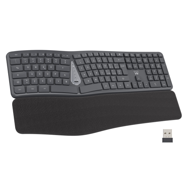 ewent teclado inalambrico ergonomico bateria de litio recargable de 300mah teclas de bajo perfil y silenciosas color negro