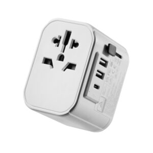 ewent adaptador de viaje universal conexiones para europa (schuko), usa, uk, australia, china 2xusb a 1xusb c color plata