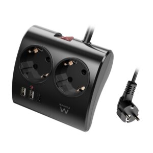 ewent regleta de 5 tomas de sobremesa 2x schuko 16a 2x usb a 1x usb c interruptor on/off cable de 1.5m color negro