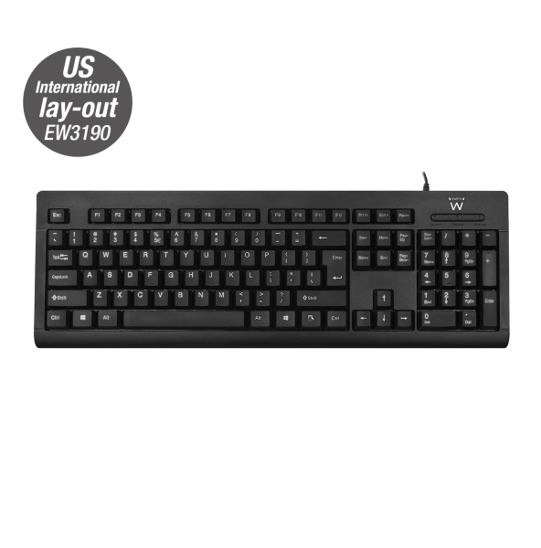 ewent teclado con cable usb perfil delgado patas ajustables disposicion inglesa qwerty us cable de 1.35m color negro