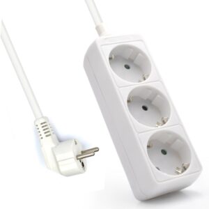 ewent regleta de 3 tomas schuko 16a proteccion infantil cable de 1.5m enchufe schuko plano en angulo color blanco