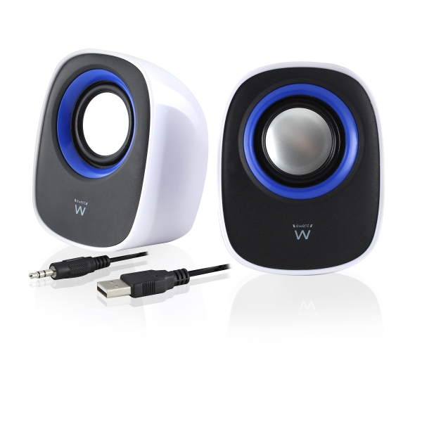 ewent altavoces estereos de sobremesa alimentacion usb control de volumen jack de 3.5mm color blanco/negro