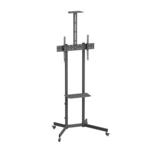 ewent soporte de suelo con ruedas para pantallas 37" 70" bloqueo de ruedas bandejas peso max 50kg vesa 600x400mm color negro