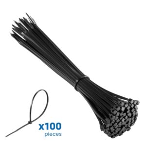 ewent pack de 100 bridas de nylon 200x2.5mm resistente a uv uso en interior y exterior color negro