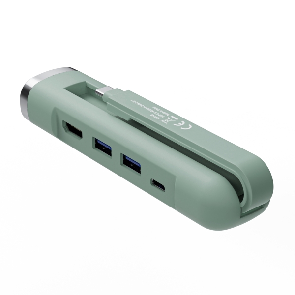 ewent hub usb c 5 en 1 1x rj45 1x hdmi 4k 1x usb c 2x usb a hasta 1000mbps color verde pastel