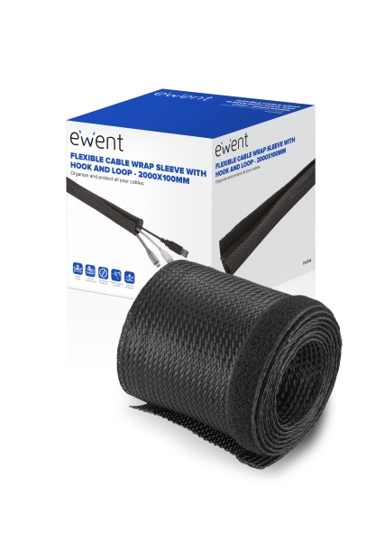 ewent manguito organizador de cable polyester cierre de velcro 2m 100mm color negro