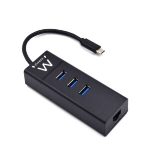 ewent hub usb c 4 en 1 3x usb a 1x rj45 hasta 1000mbps cable de 15cm color negro