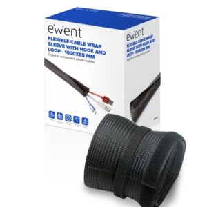 ewent manguito organizador de cable polyester cierre de velcro 1m 85mm color negro