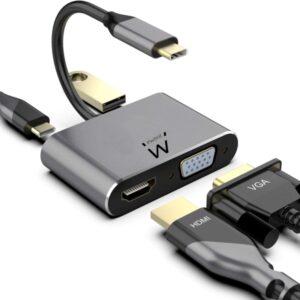 ewent hub 4 en 1 hdmi vga usb 3.2 gen1 usb c pd 60w color aluminio