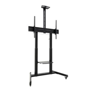 tooq aquiles soporte de suelo para pantallas interactivas/tv de 60 a 100" bandeja multiusos peso max. 120kg altura e inclinacion ajustables elevacion con manivela ruedas color negro