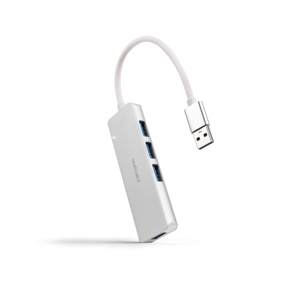 nanocable hub usb 3.0 4xusb3.0. usb a/m usb 3.0/h aluminio 18cm color gris
