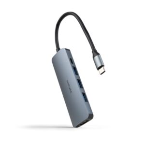 nanocable hub usb c 5 en 1 conversor usb c 3.1 a 3 x usb a 3.0 + usb c pd 100w + hdmi aluminio 18cm color gris
