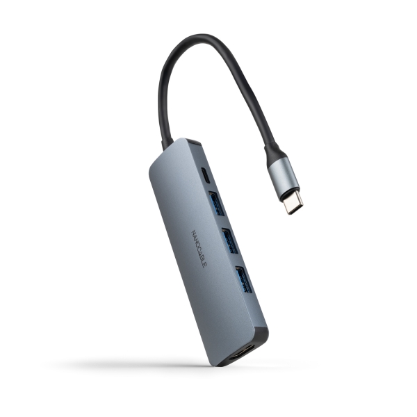 nanocable hub usb c 5 en 1 conversor usb c 3.1 a 3 x usb a 3.0 + usb c pd 100w + hdmi aluminio 18cm color gris