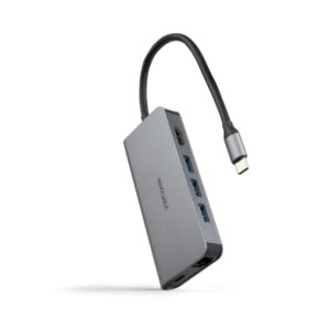 nanocable hub usb c 8 en 1 conversor usb c 3.1 a 3 x usb a 3.0 + usb c pd 100w + hdmi 4k@60hz + rj45 + tf + sd aluminio 18cm color gris
