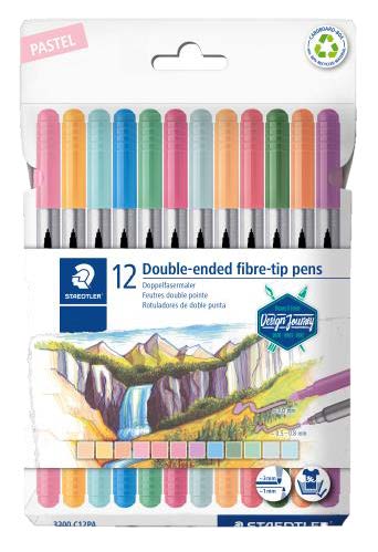staedtler 3200 pack de 12 rotuladores de doble punta resistente a la presion colores pastel surtidos