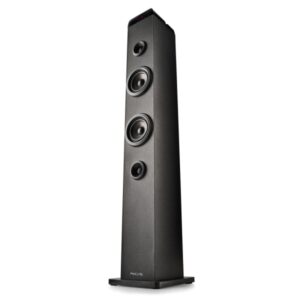 ngs sky charm pro torre de sonido bluetooth 80w usb, radio fm, aux in y entrada optica funcion broadcasting madera de alta calidad color negro