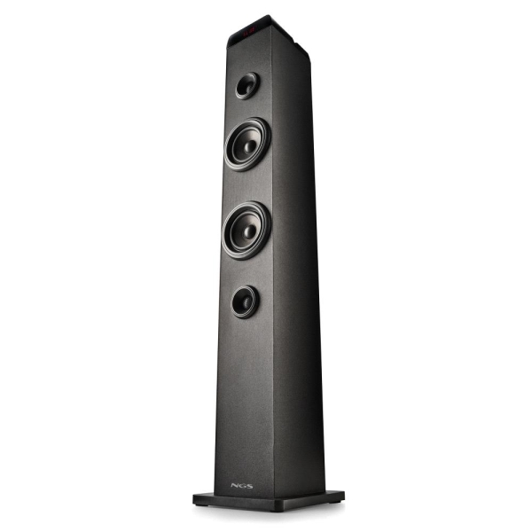 ngs sky charm pro torre de sonido bluetooth 80w usb, radio fm, aux in y entrada optica funcion broadcasting madera de alta calidad color negro