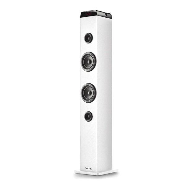 ngs sky charm pro torre de sonido bluetooth 80w usb, radio fm, aux in y entrada optica funcion broadcasting madera de alta calidad color negro