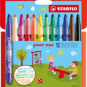 stabilo power max pack de 12 rotuladores de punta gruesa trazo 3mm tinta lavable no se seca colores surtidos
