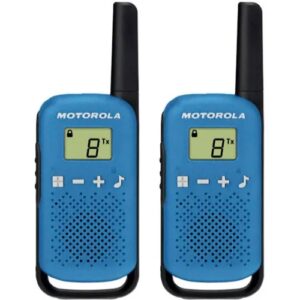 motorola t42 pack 2 walkie talkies 16 canales pmr446 alcance hasta 4km autonomia hasta 18h color azul