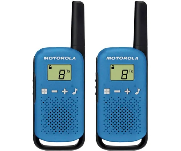 motorola t42 pack 2 walkie talkies 16 canales pmr446 alcance hasta 4km autonomia hasta 18h color azul