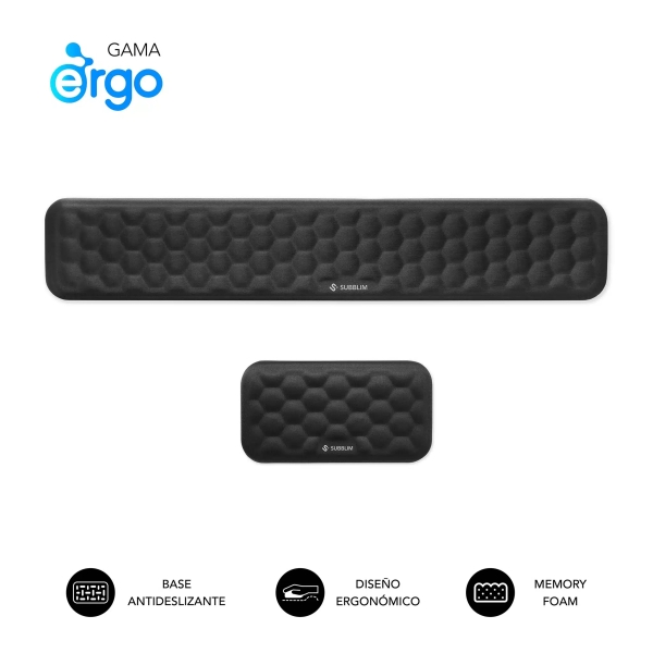 subblim pack ergo airpadding reposamuñecas para teclado y raton espuma viscoelastica 65d tejido airmesh transpirable base antideslizante color negro
