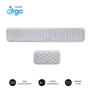 subblim pack ergo airpadding reposamuñecas para teclado y raton espuma viscoelastica 65d tejido airmesh transpirable base antideslizante color plata