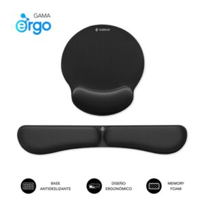 subblim pack ergo memoryflex alfombrilla ergonomica para raton y reposamuñecas teclado espuma elastica microtexturizada impermeable base antideslizante color negro