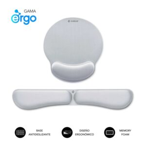 subblim pack ergo memoryflex alfombrilla ergonomica para raton y reposamuñecas teclado espuma elastica microtexturizada impermeable base antideslizante color plata