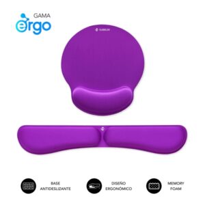 subblim pack ergo memoryflex alfombrilla ergonomica para raton y reposamuñecas teclado espuma elastica microtexturizada impermeable base antideslizante color lila