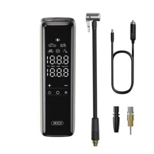 xo cz017 inflador de aire portatil pantalla lcd 3 bocas 12v color negro