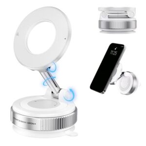 xo c169 soporte magnetico de coche para smartphones fijacion por vacio rotacion 360º brazo extensible multisuperficie boton de liberacion aro metalico incluido color blanco