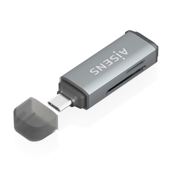 aisens lector de tarjetas usb c 3.1 gen1 compatible con sd, micro sd, mmc, rs mmc, mmc micro color gris