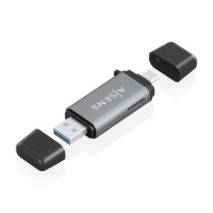 aisens lector de tarjetas usb a y usb c 3.1 gen1 compatible con sd, micro sd, mmc, rs mmc, mmc micro color gris