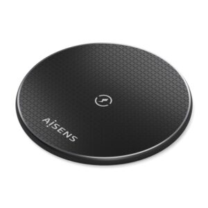 aisens cargador inalambrico 15w usb c protocolo qi proteccion contra sobretension, sobretemperatura y sobrecorriente color negro