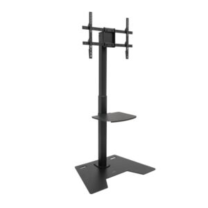 tooq minos soporte de suelo para pantallas de 37 70" bandeja inferior multiusos altura, giro y rotacion regulables gestion de cables peso max 70kg vesa max 200x200 color negro