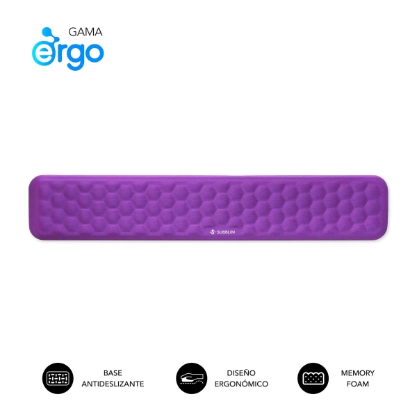subblim ergo airpadding reposamuñecas para teclado espuma viscoelastica 65d tejido airmesh transpirable base antideslizante color lila