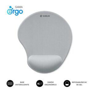 subblim ergo neogel alfombrilla ergonomica para raton espuma elastica microtexturizada impermeable base antideslizante color plata