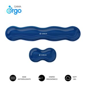 subblim pack ergo crystal flex reposamuñecas para teclado y raton gel refrigerante autoajustable diseño ondulado ergonomico base antideslizante color azul