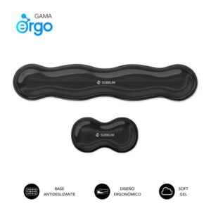 subblim pack ergo crystal flex reposamuñecas para teclado y raton gel refrigerante autoajustable diseño ondulado ergonomico base antideslizante color negro