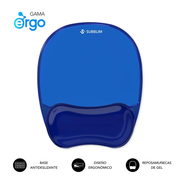 subblim ergo crystal flex alfombrilla ergonomica para raton gel refrigerante autoajustable diseño ondulado ergonomico base antideslizante color azul