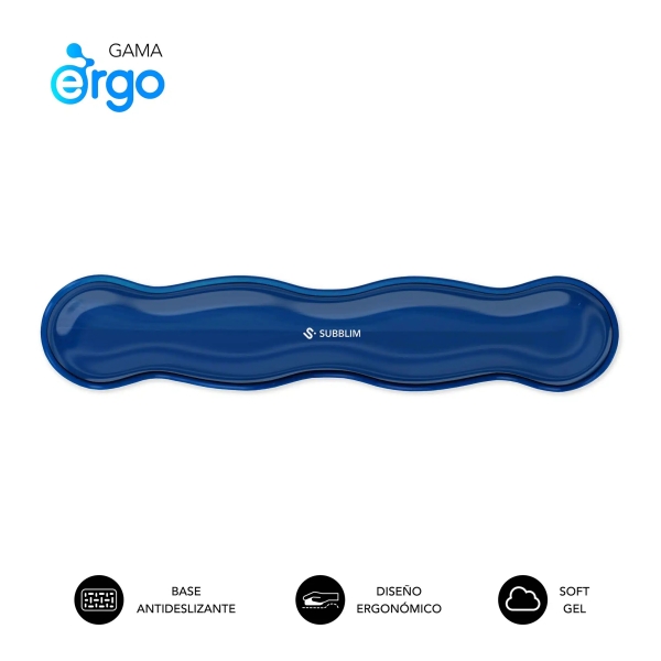 subblim ergo crystal flex reposamuñecas para teclado gel refrigerante autoajustable diseño ondulado ergonomico base antideslizante color azul