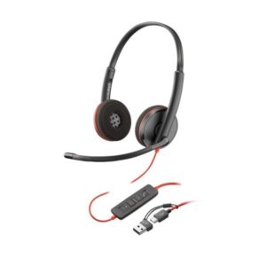 hp poly blackwire 3220 usb c auriculares con microfono almohadillas acolchadas controles en cable adaptador usb a color negro