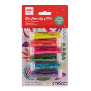 apli pack con 6 botes de purpurina biodegradable 6gr por bote colores fluor surtidos