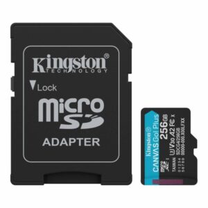 kingston tarjeta micro sdxc 256gb uhs i u3 v30 clase 10 200mb/s canvas go plus con adaptador